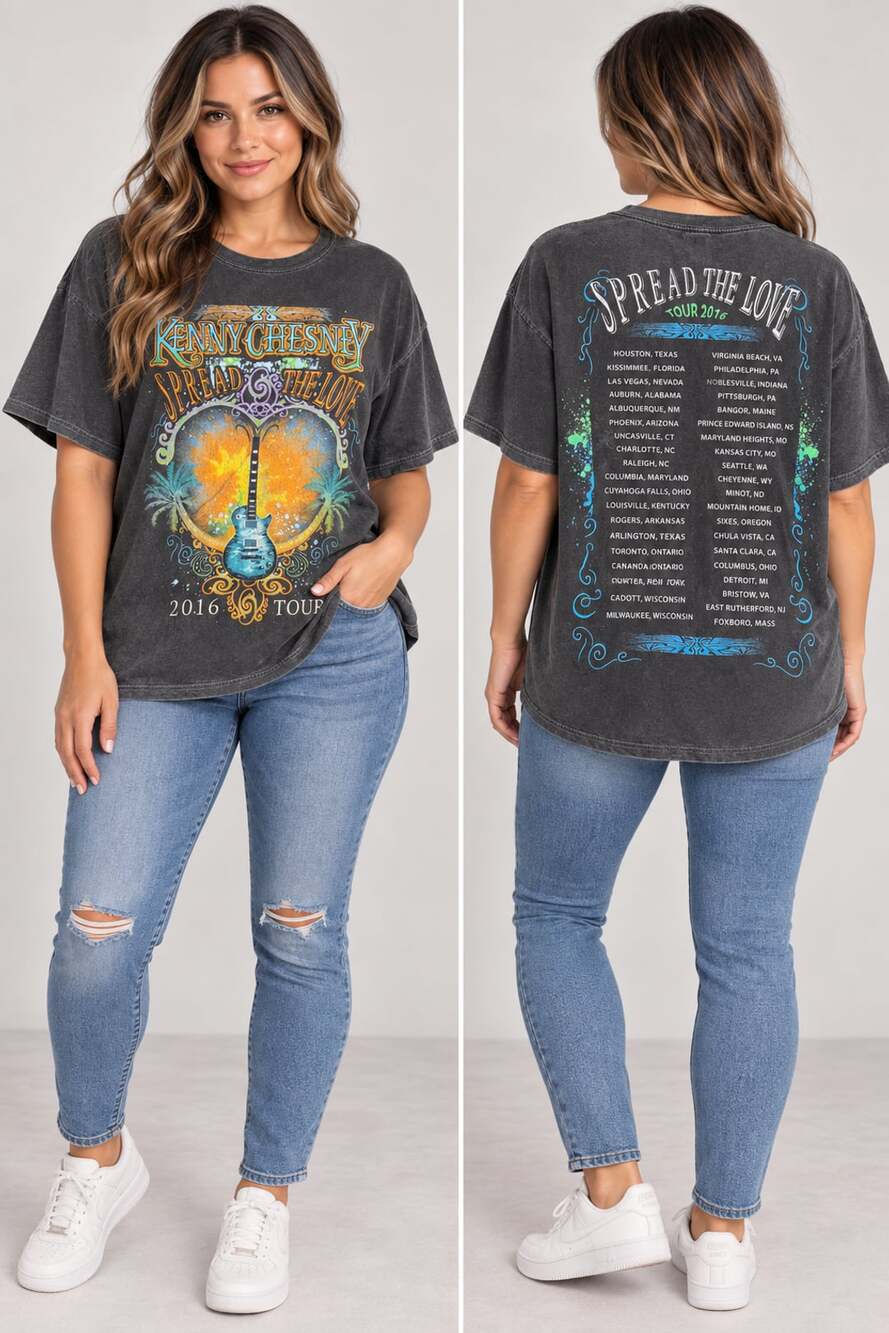 Kenny Chesney Spread The Love 2016 Tour Mineral Wash Graphic Concert T-Shirt